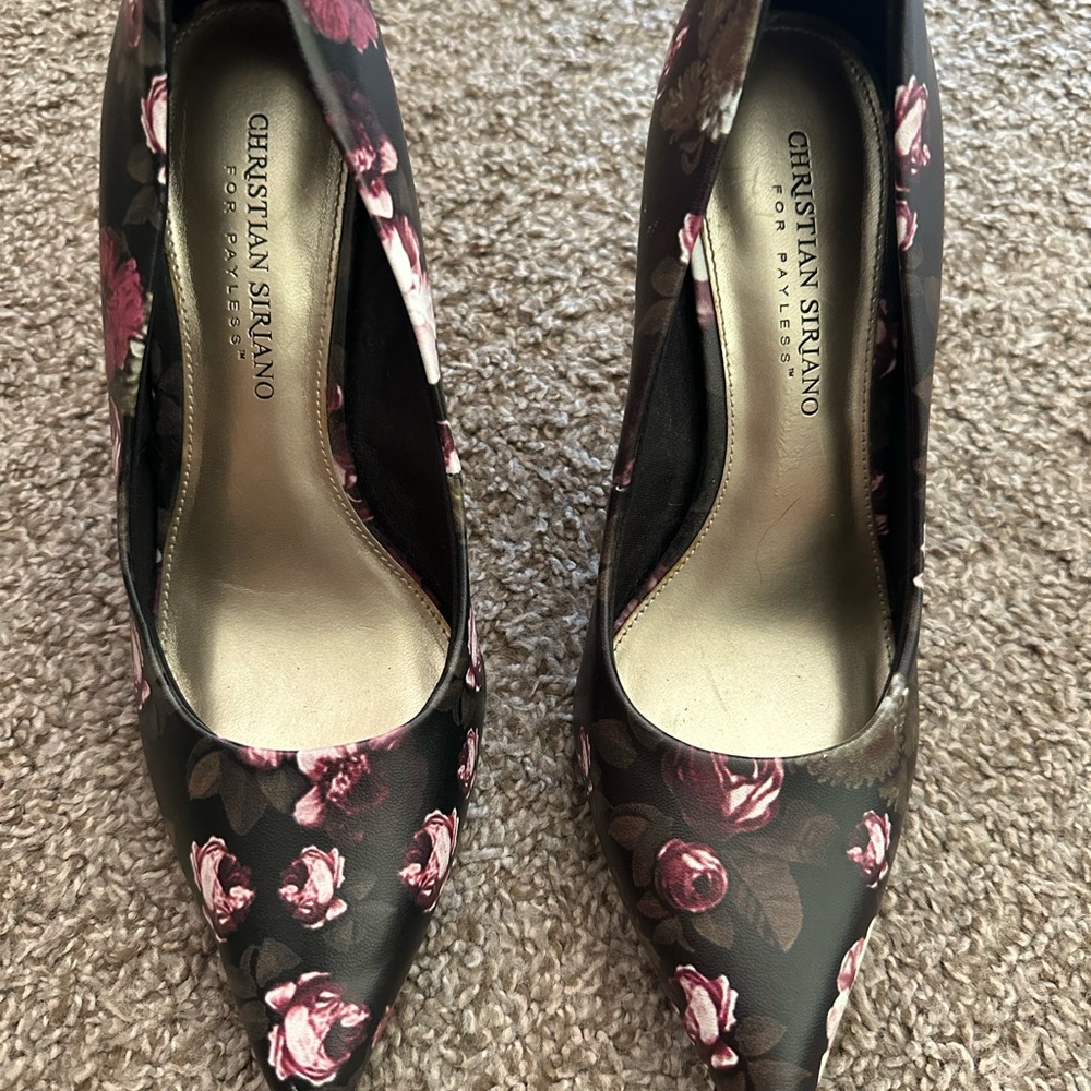 Christian Siriano Black and Pink Floral Heels